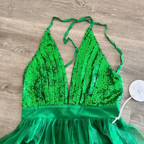 Luxxel Green Formal Dress Sequins Tulle Gown Sexy Backless NEW Size Medium - Picture 5 of 6